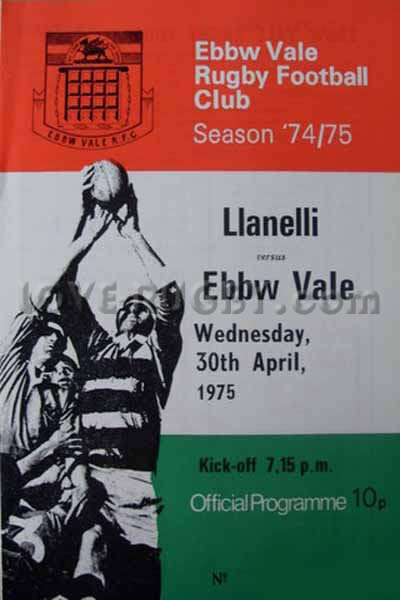 1975 Ebbw Vale v Llanelli  Rugby Programme